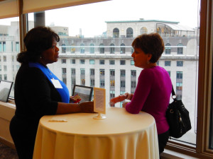 two women talking