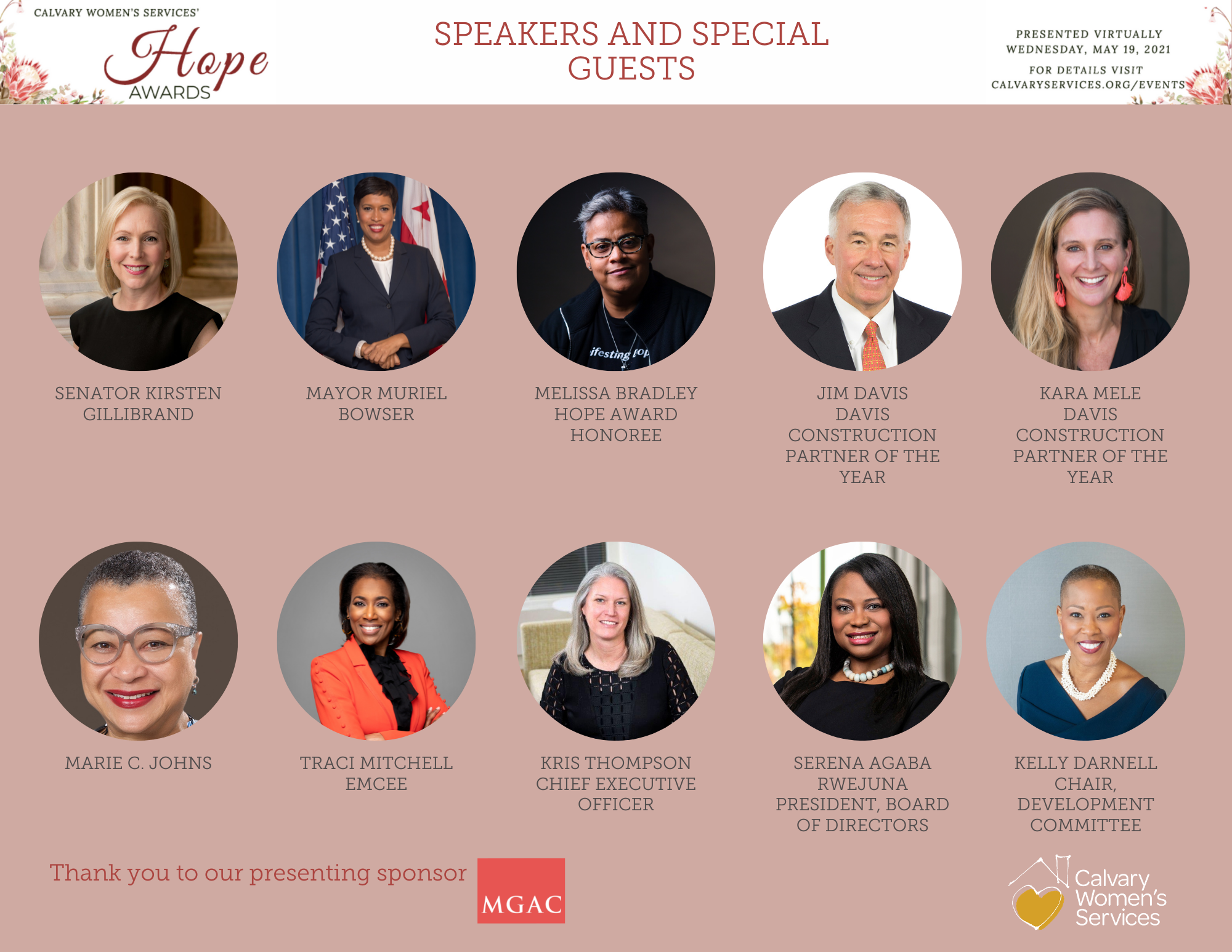 Special Guests at Calvary Women's Services' Virtual Hope Awards - Calvary  Women's Services