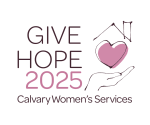 Give Hope 2025 with a pink heart inside a house held on an open palm